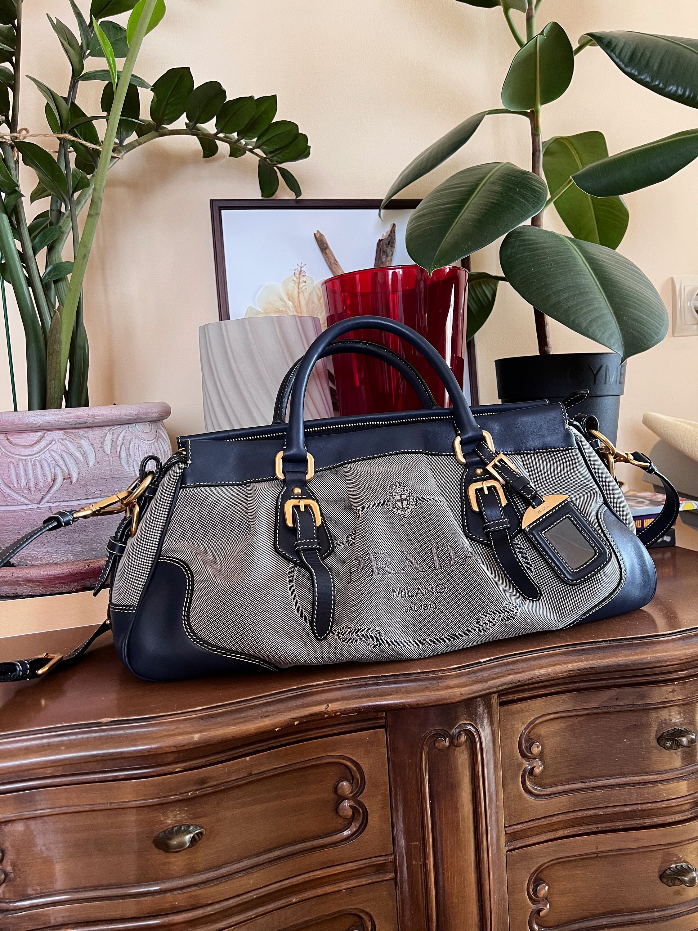 Prada Milano Dal 1913 Authentic Canvas Leather Vintage Bag Handbag 