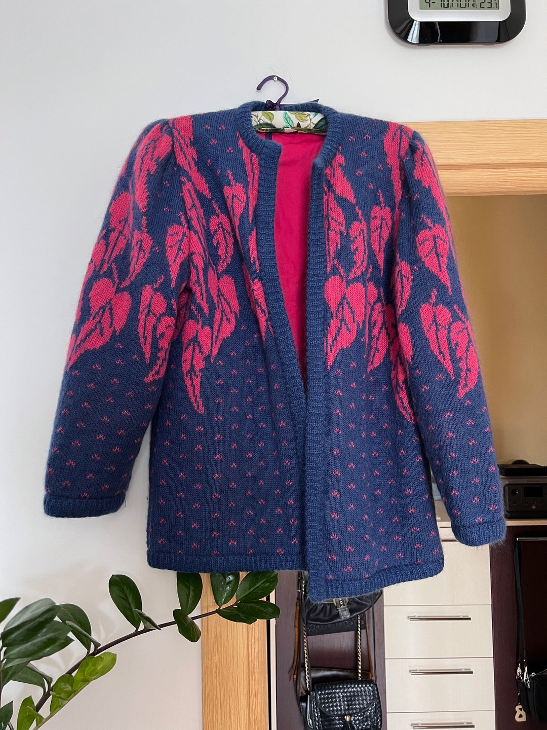 Escada by Margaretha Ley Vintage Blue and Pink Sweater Cardigan Size M ...