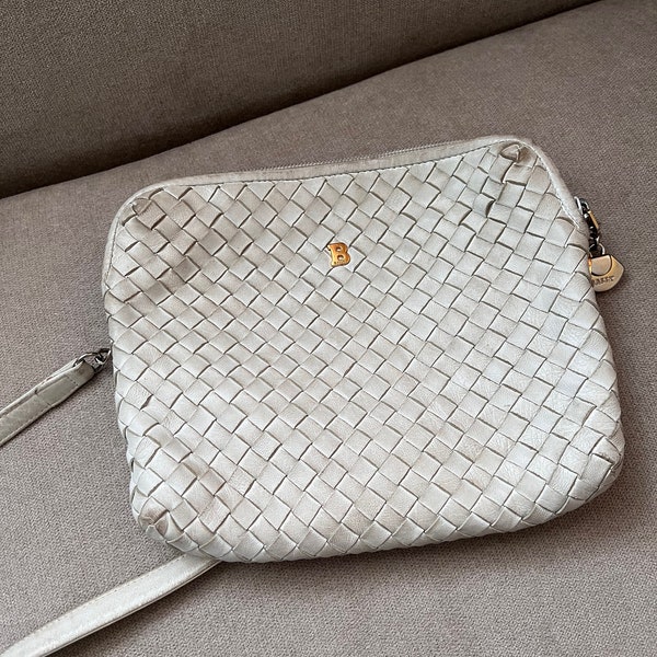 Bally white leather wooven crossbody vintage bag purse