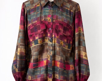 Vintage Escada by Margaretha Ley Silk Blouse Abstract 90s Print – Size 38 M