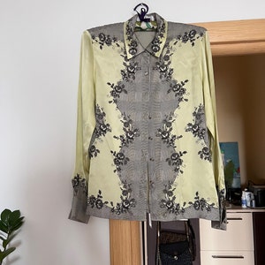 Escada vintage green and grey silk blouse made in germany / size S