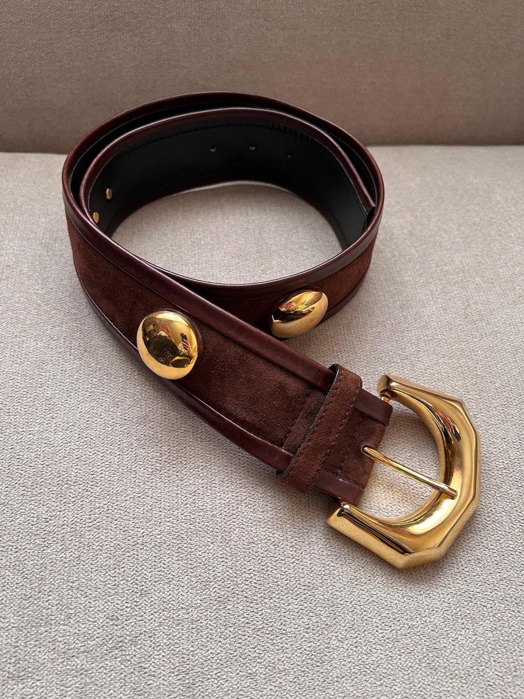 ESCADA Vintage Brown Suede Belt With Gold Buckle / Made in Western ...