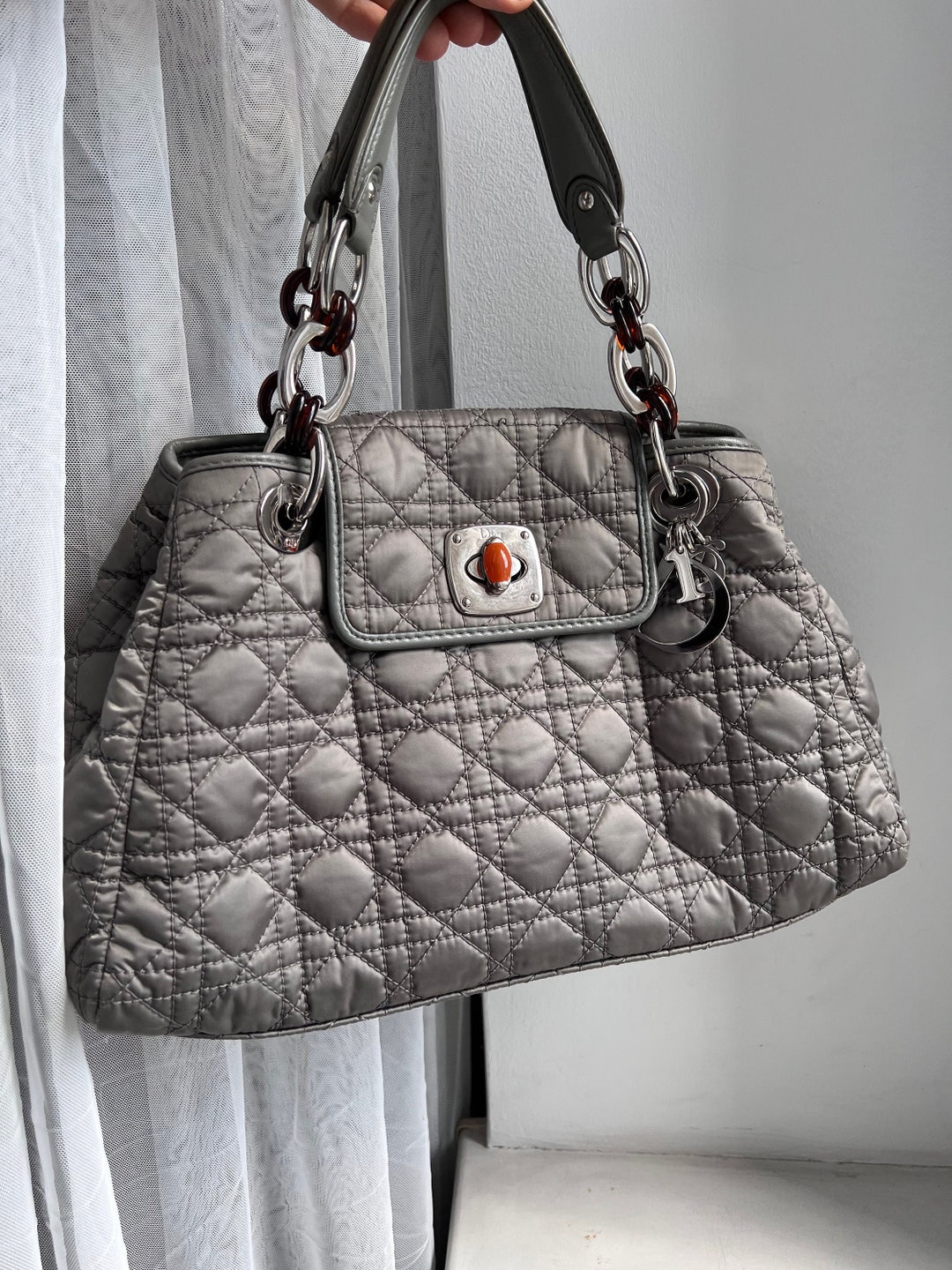 Christian Dior CD Authentic Nylon Quilted Grey Vintage Christian Dior CD Authentic Nylon Quilted Grey Vintage