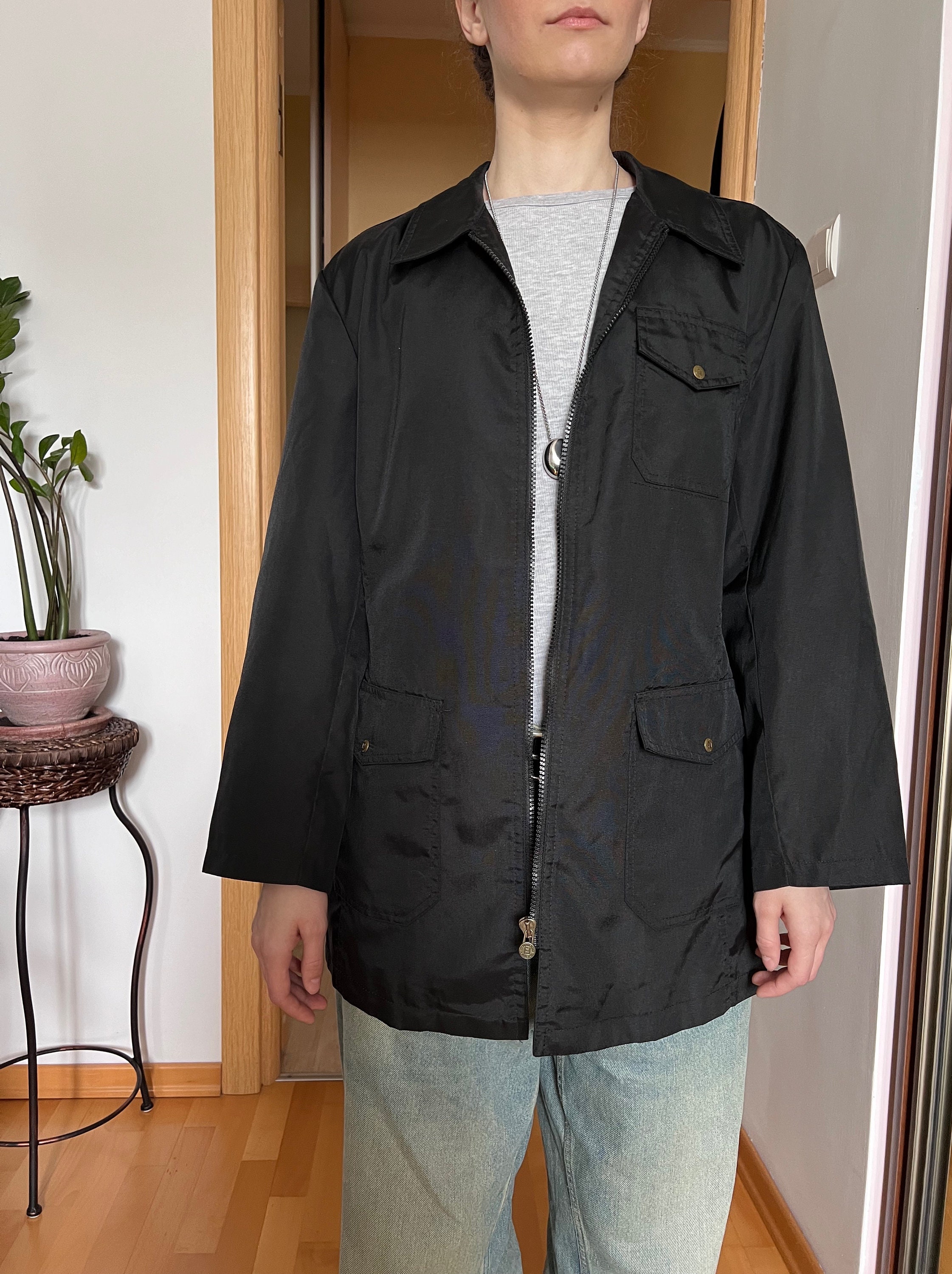 Fendi Jeans Vintage Black Jacket With Animal Print Lining