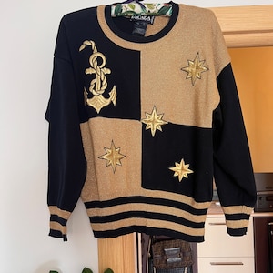Escada vintage black and gold stars  sweater size M-L