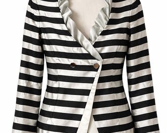 Jaqueta vintage Armani Collezioni listrada em preto e branco, tamanho M.