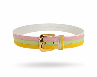 Vintage Escada leren riem in pastelkleuren – designaccessoire uit het Y2K-tijdperk