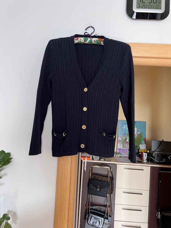 CELINE Sport vintage navy wool cardigan sweater s… - image 2