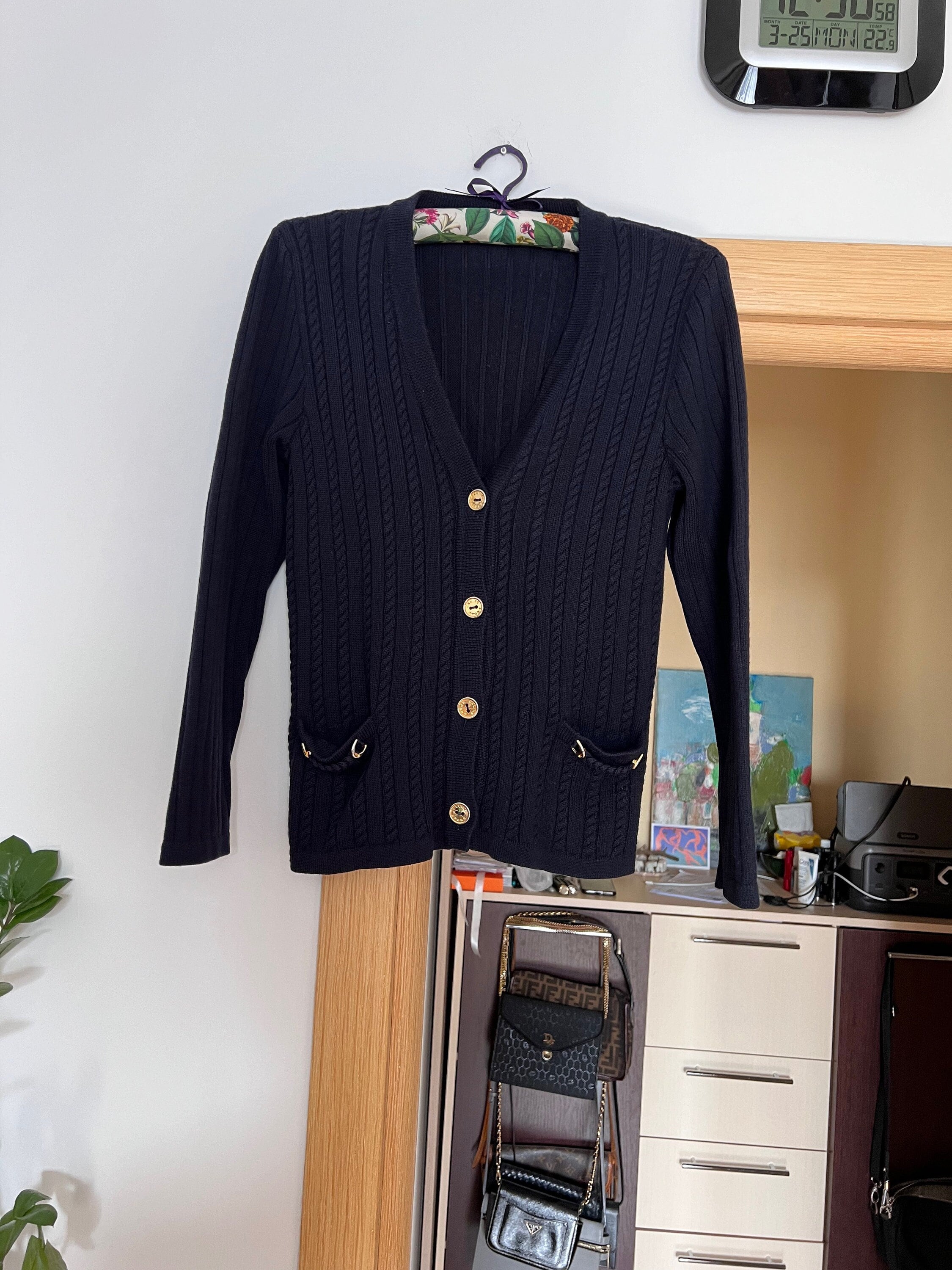CELINE Sport Vintage Navy Wool Cardigan Sweater Size S M Etsy