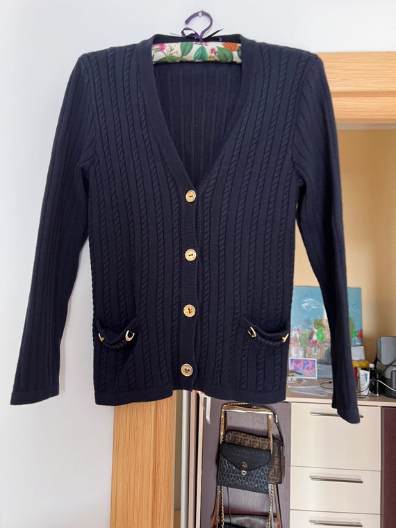 CELINE Sport vintage navy wool cardigan sweater s… - image 1