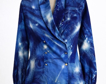 90s Vintage ESCADA Silk Blouse: Galaxy Abstract Print, Size 40