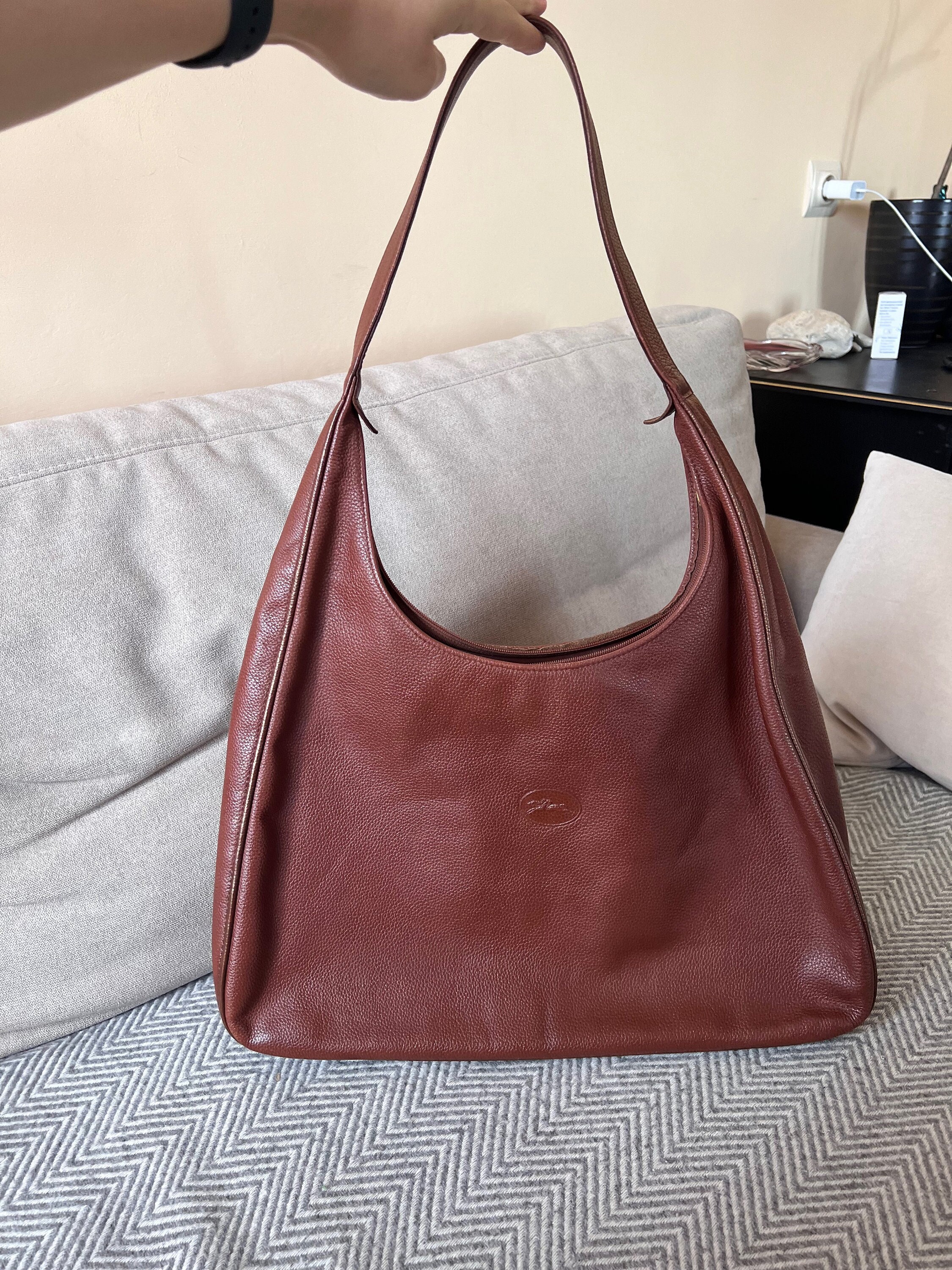 Longchamp Vintage Leather Brown Hobo Tote Bag Large