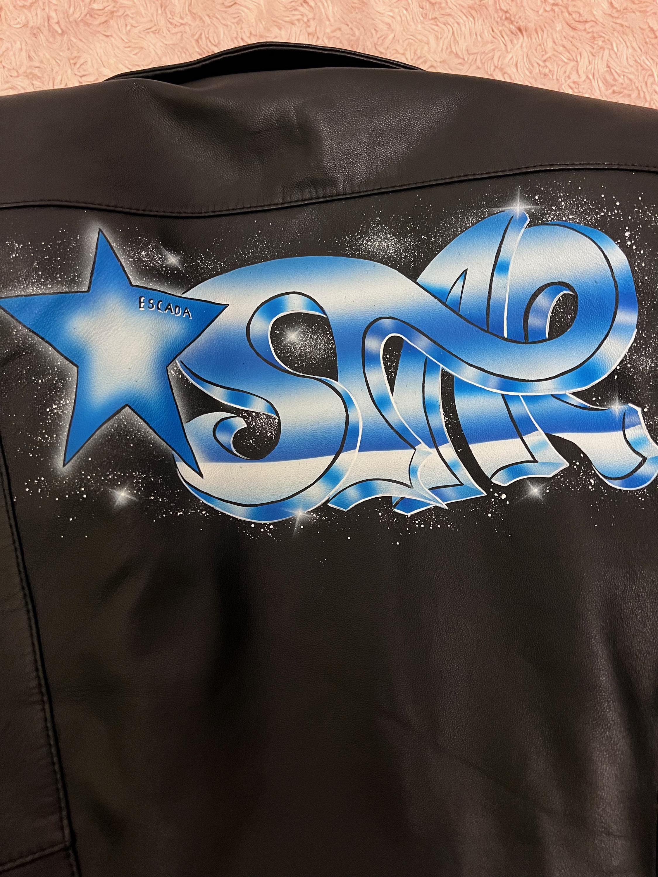 ヴィンテージ ESCADA スタープリントレザー ブラックジャケット サイズ 