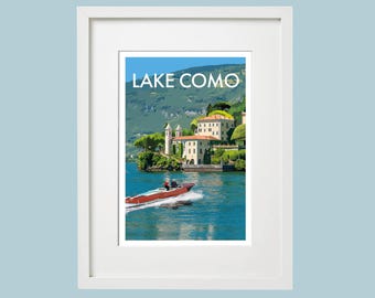 Lake Como - Italy, Vintage Inspired Original Framed Illustration.