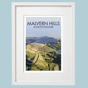 Ilustración enmarcada original de Malvern Hills.