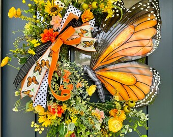 Butterfly Wreath, XL Spring Wreath, Monarch Wreath, Moss wreath