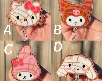 HK kitty and friends | Kawaii conchas | badge reel