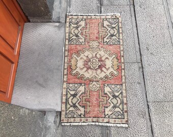 Bahtroom Rug Door Mat Small Rug,Orange Bohemian Rug 3 x 1,6 Turkish Handmade Vintage Oushak Small Rug Small Pink Grey Rug