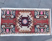 doormat turkish rug - home decor oriental handmade wool oushak rug runner - small anatolian rug, pink 2x3 rug for bathroom, 1,6 x 3 ft