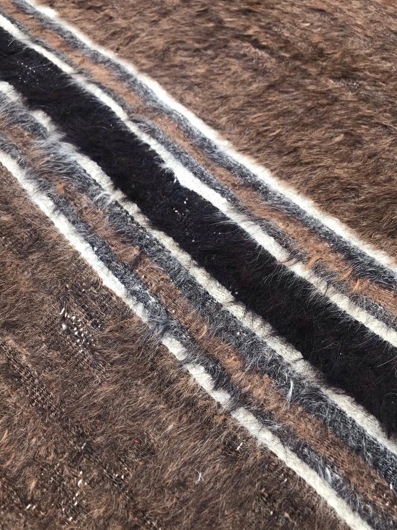 Brown vintage knitted blanket picnic blanket turkish wool blanket 6.4 x 4.9 ft crocket Blanket,Boho Decor rug, grandmother blanket