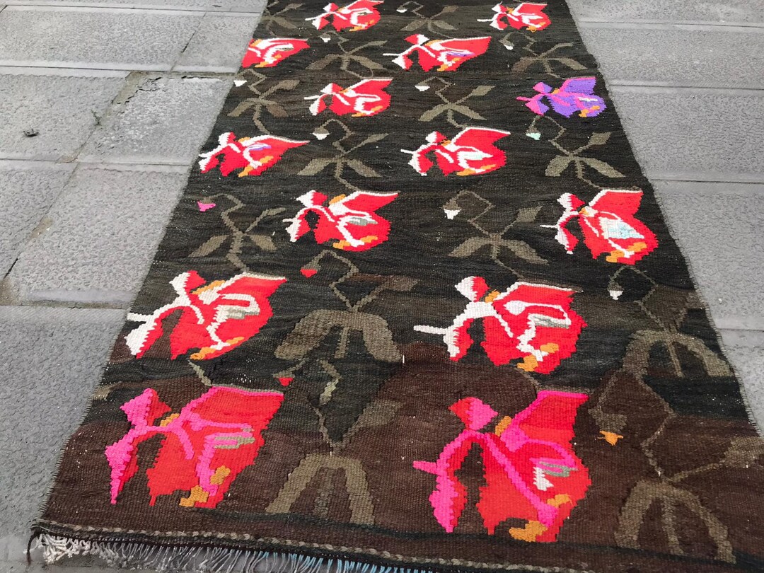 Floral Runner Rug Moldovan Rug Stair Rug Pink Black Rug Etsy