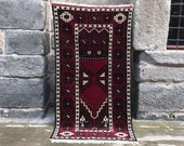 red 4x7 rug for kitchen, unique turkish rug - home decor oriental handmade wool oushak rug runner - small rug anatolian, 3.8 x 7 ft