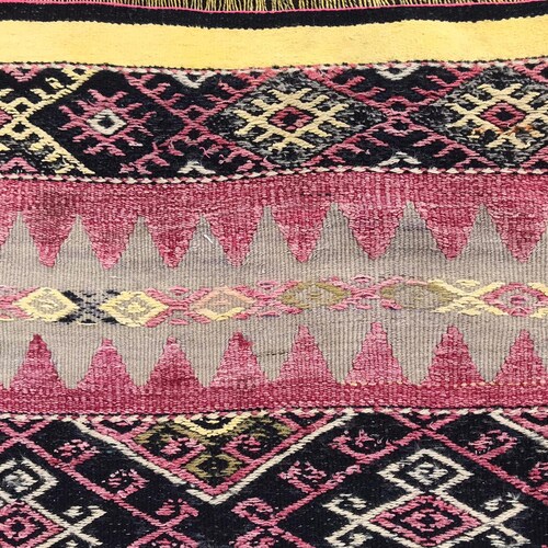 Shops small kilim rug, vintage rug, handwoven ethnic rug, vintage bath mat, pink yellow balack white colorfol, free shipping, 4,3x2,2 ft