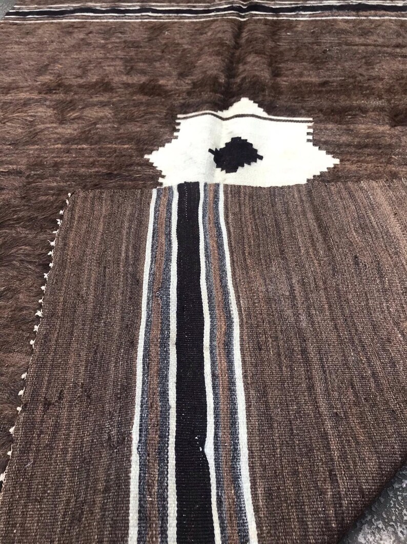 Brown vintage knitted blanket picnic blanket turkish wool blanket 6.4 x 4.9 ft crocket Blanket,Boho Decor rug, grandmother blanket