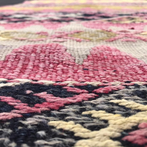 Shops small kilim rug, vintage rug, handwoven ethnic rug, vintage bath mat, pink yellow balack white colorfol, free shipping, 4,3x2,2 ft