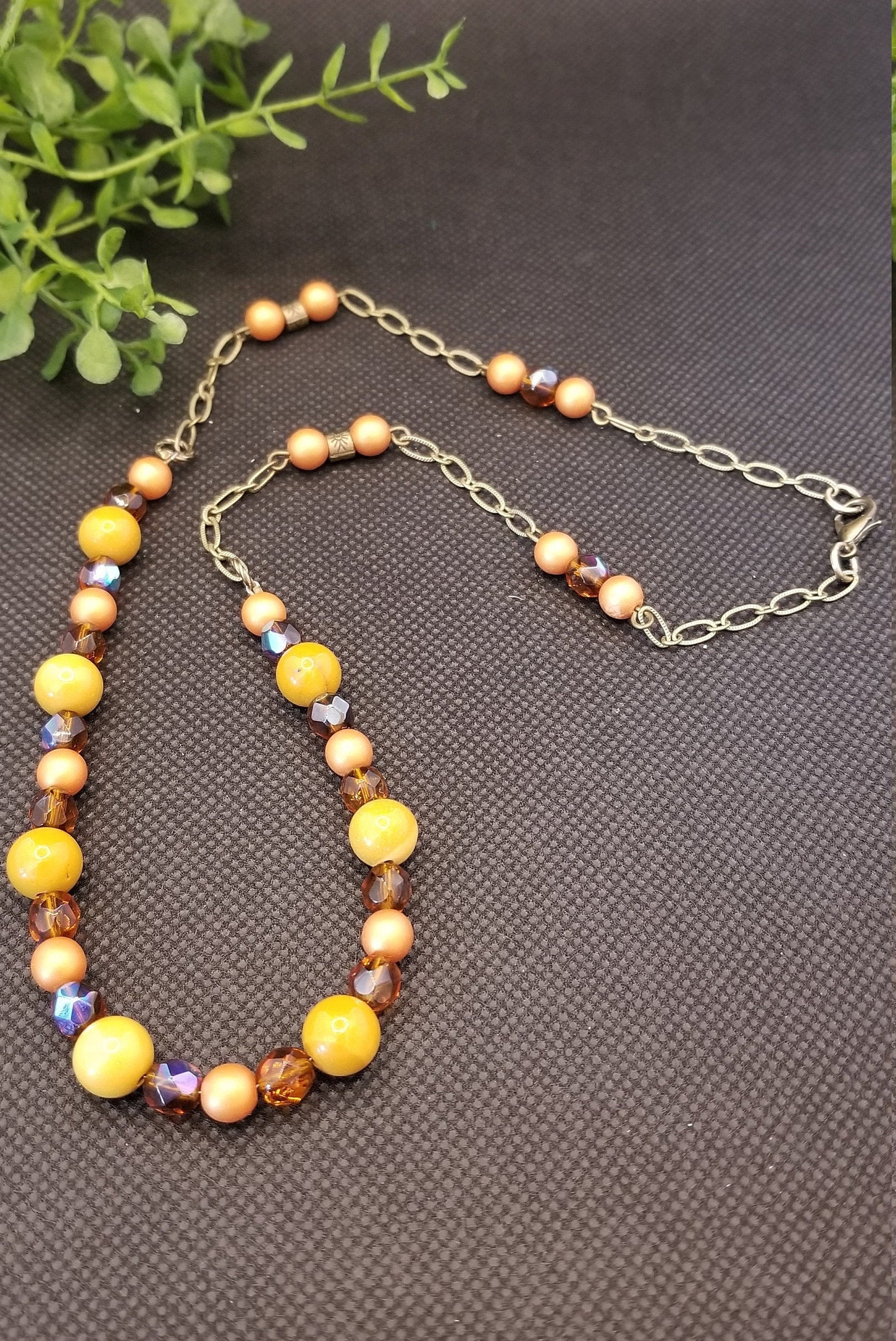 Mustard beaded Necklace 20 Necklace Iridescent Amber Etsy