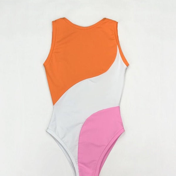 Swope Leotard - Tri colour (Orange, white, pink)