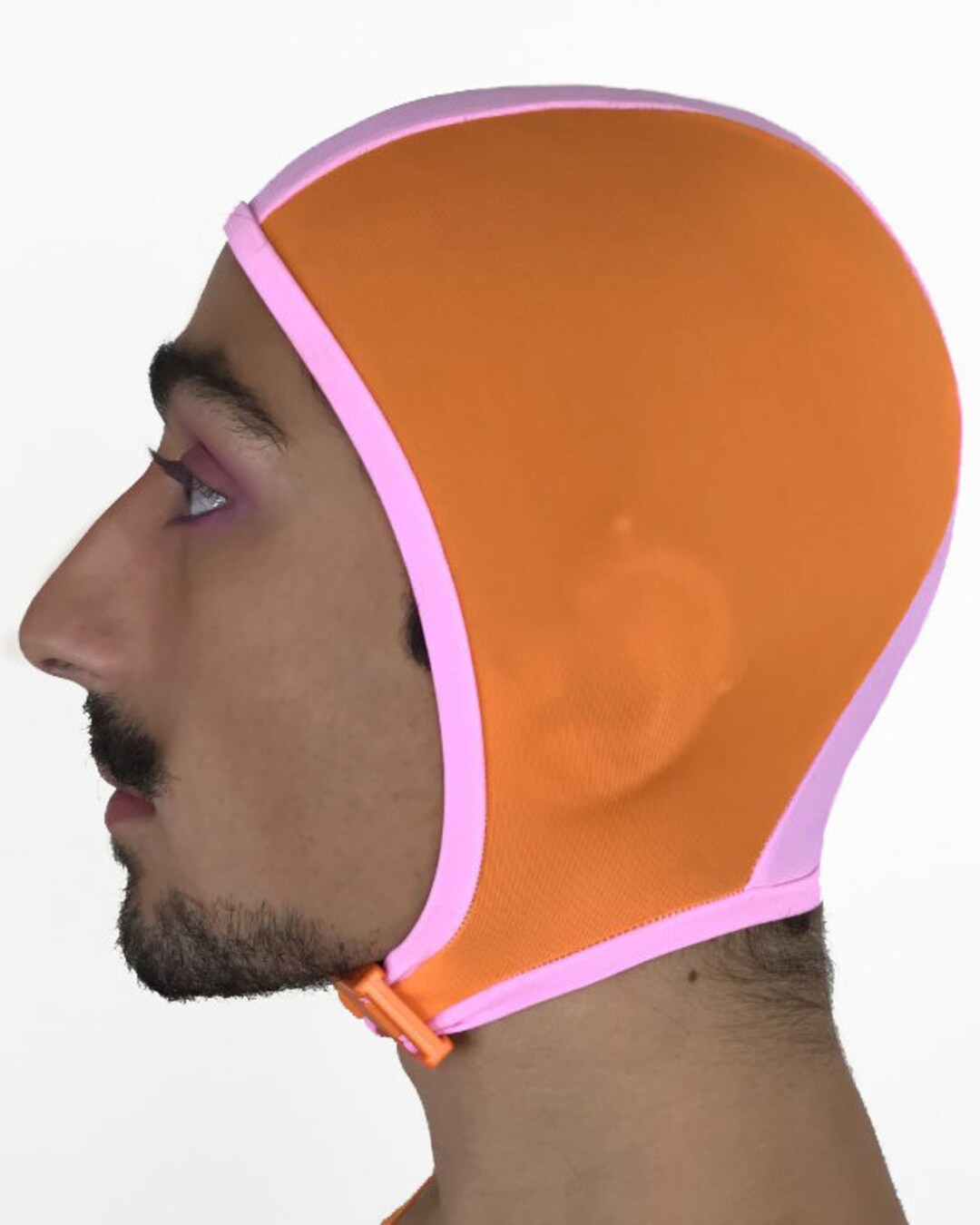 Centre Stripe Swim Cap With Chinstrap and Buckle Detail Pink & Orange