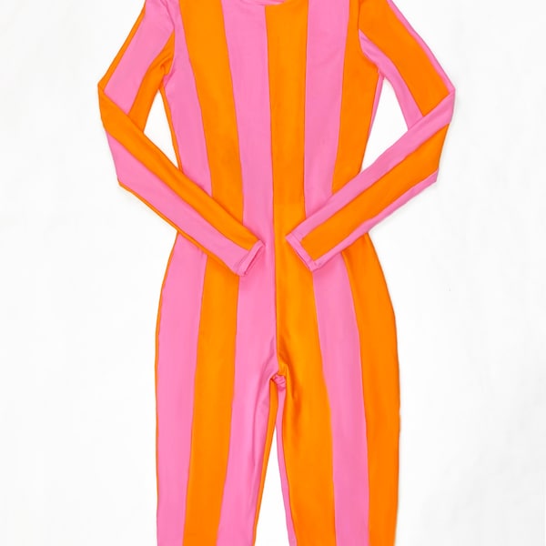 Stripe playsuit - pink and orange