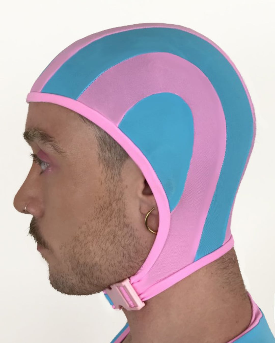 Stripe Swim Cap With Chinstrap and Buckle Detail Pink & Blue Etsy UK
