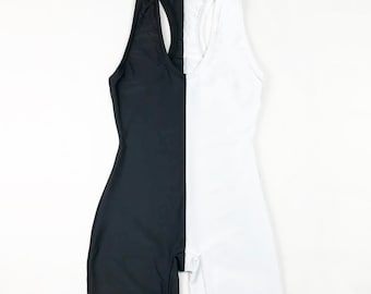 Half & half  Wrestling Singlet - Black and White