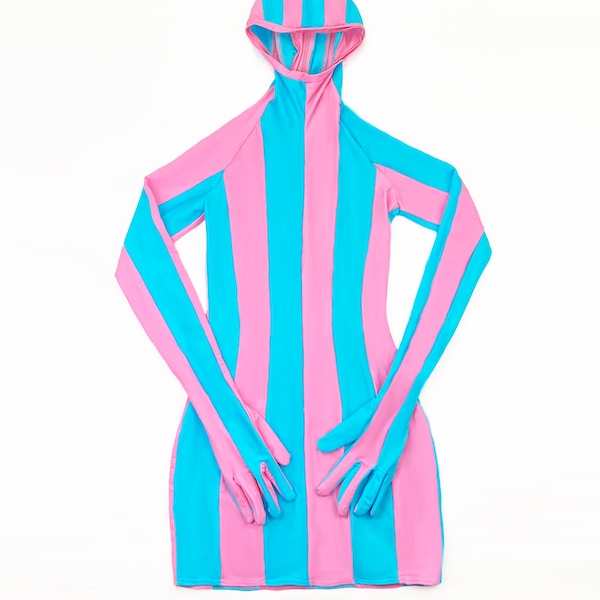 All in one mini dress - Stripe pink and blue