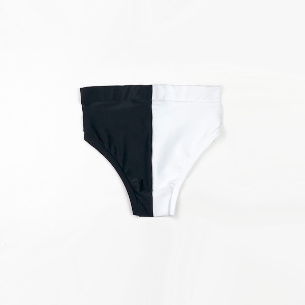 Half & Half High-waisted Thong  - Black and white