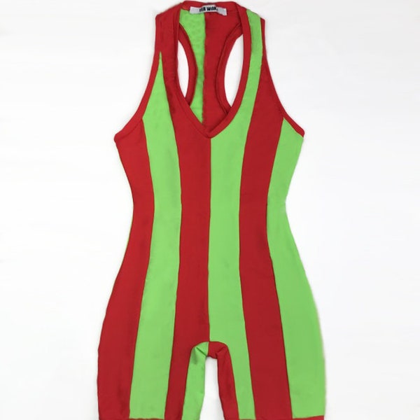 Stripe Wrestling Singlet - Red and Green