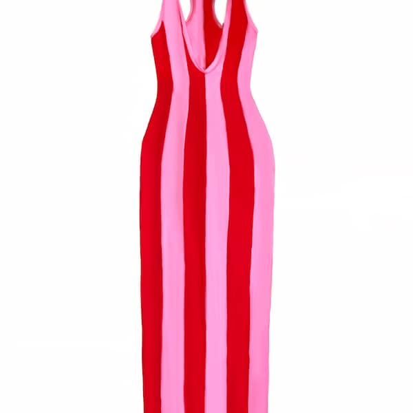 Tank Ankle length dress - Stripe pink and Red
