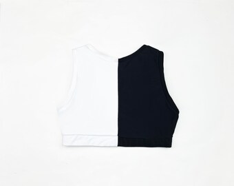 Half & Half  Sports Bra - Black and white
