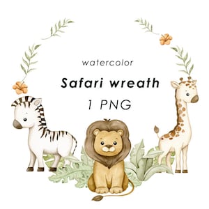 Grinalda em aquarela de animais safari, moldura de selva png, decoração de berçário, chá de bebê