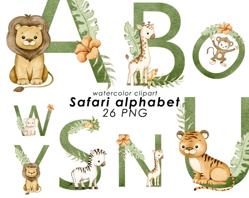 26 PNG Watercolour Green Christmas Alphabet Clipart (Instant