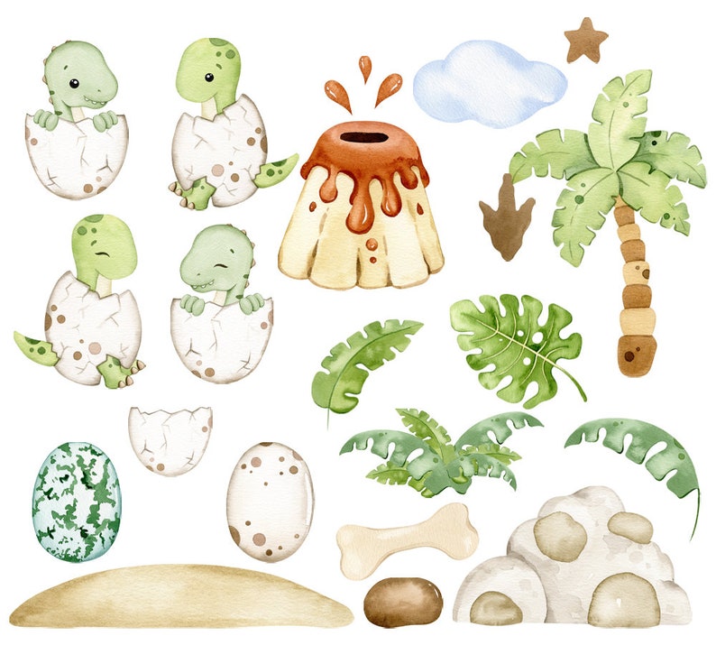 Dinosaurs Watercolor Clipart, Dino Clip Art, Dinosaur Nursery Decor ...