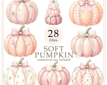 Pink Coquette Pumpkin Clipart, Fall Baby Shower Clipart Bundle, Nursery decor, Commercial use