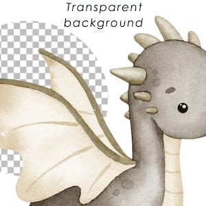 Puede incluir: Una ilustraci&oacute;n de acuarela de un lindo drag&oacute;n gris con alas de color marr&oacute;n claro. El drag&oacute;n tiene ojos grandes y una expresi&oacute;n amigable.