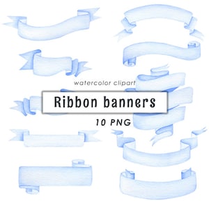 Aquarell blaues Band Banner Clipart, Kinderzimmer Kunst, Baby Junge, PNG, digitaler Download