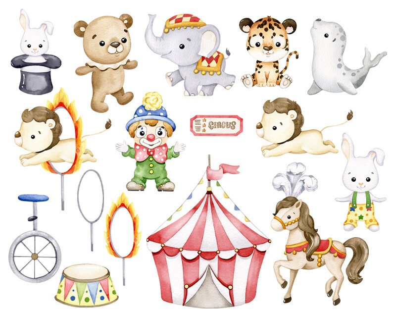 Watercolor Circus Clipart: Party Tent, Nursery Decor (digital Download ...