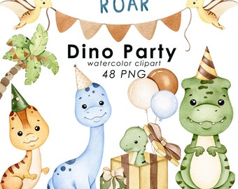 Dinosaurs Watercolour Clipart, cute dino clip art, nursery decor, dinosaur birthday, baby dinosaur png
