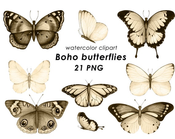 Watercolor Brown Butterflies Clipart Boho Butterfly PNG - Etsy