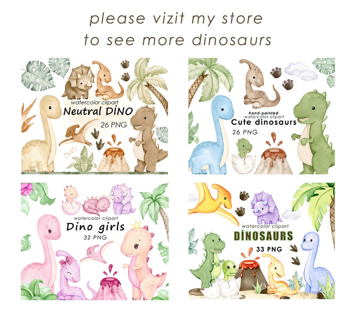 Dinosaurs Watercolor Clipart, Dino Clip Art, Dinosaur Nursery Decor ...
